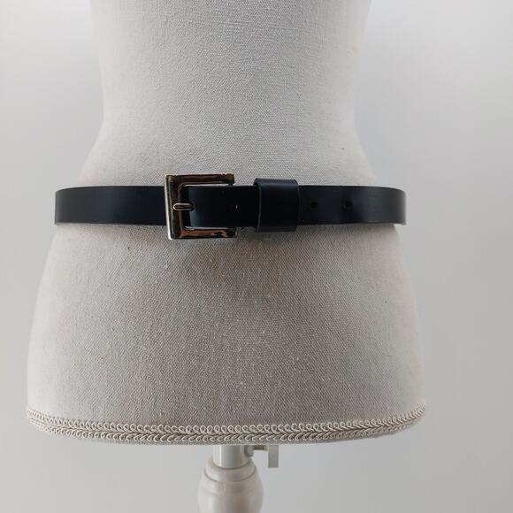 NY Jeans Black Leather Genuine Belt Size L Casual - Picture 1 of 9
